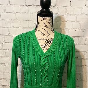Green Long Sleeve Sweater with Sequence